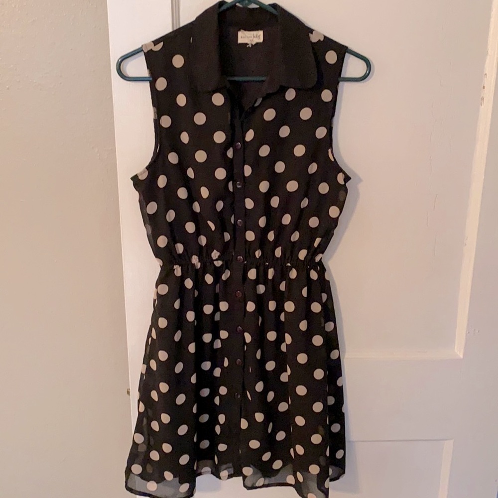 Black Polka Dot Sleeveless Dress